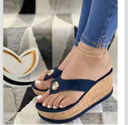image-Women's Beige Flip Flops - Large Size Sandals - Casual Thick Sole