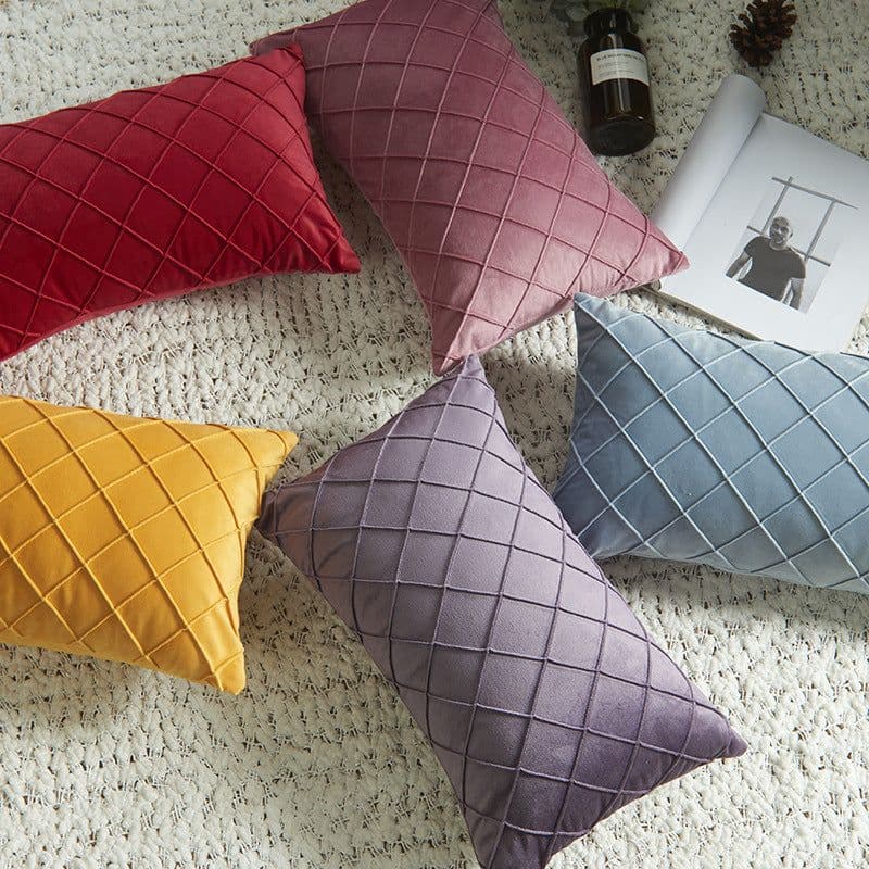 image-Dutch Velvet Plaid Waist Pillow Purple 30×50cm