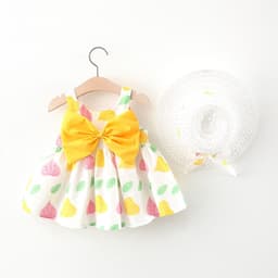 image-Korean Summer Sling Dress - Baby Print Bowknot Princess One-Piece 2022