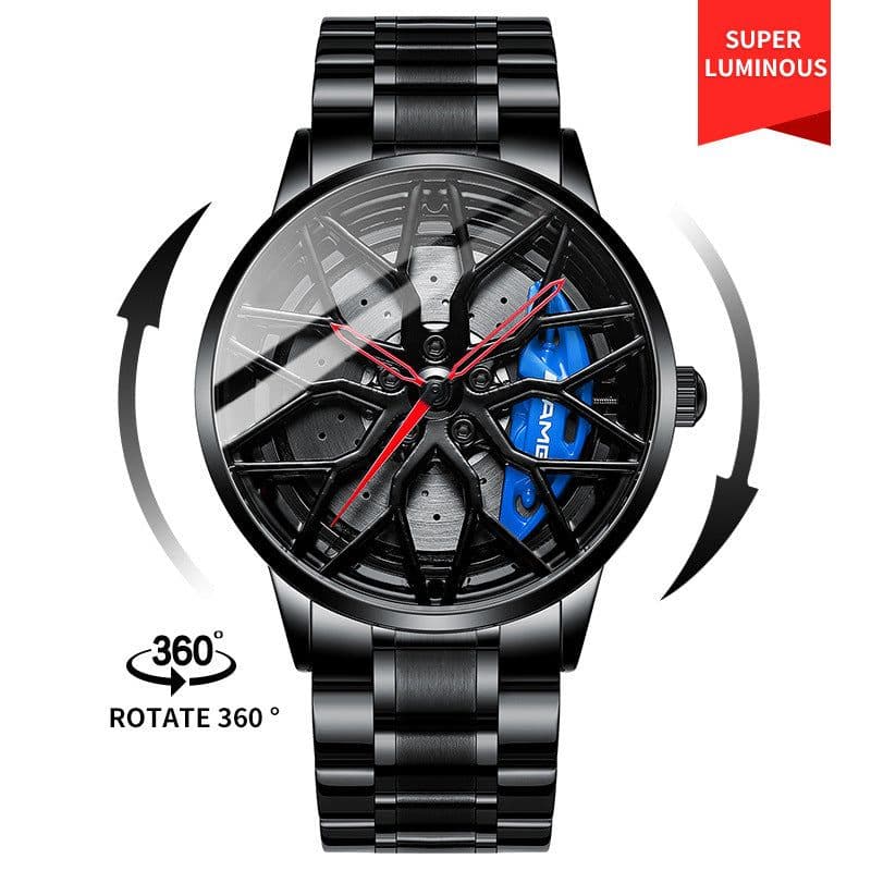 image-SVJ Men's Quartz Watch - 3D Hollow Forged Wheel Design