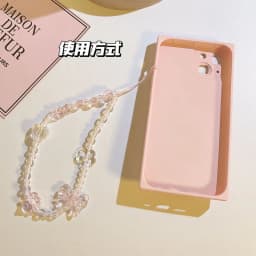 image-Korean Style Pink Bow Crystal Lanyard Phone Case
