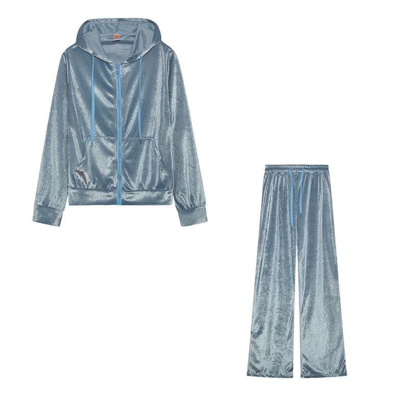 image-Women's 2-Piece Velvet Suit Set - Blue 3D Pattern XXL