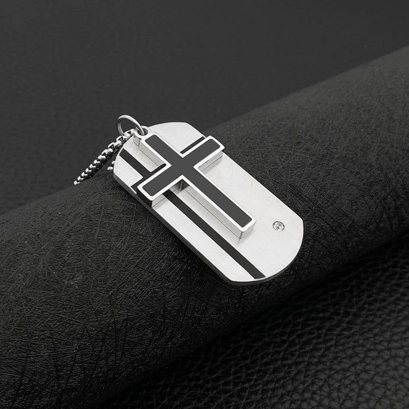 image-Men's Titanium Steel Cross Necklace Triple Use - Type B (63 characters)