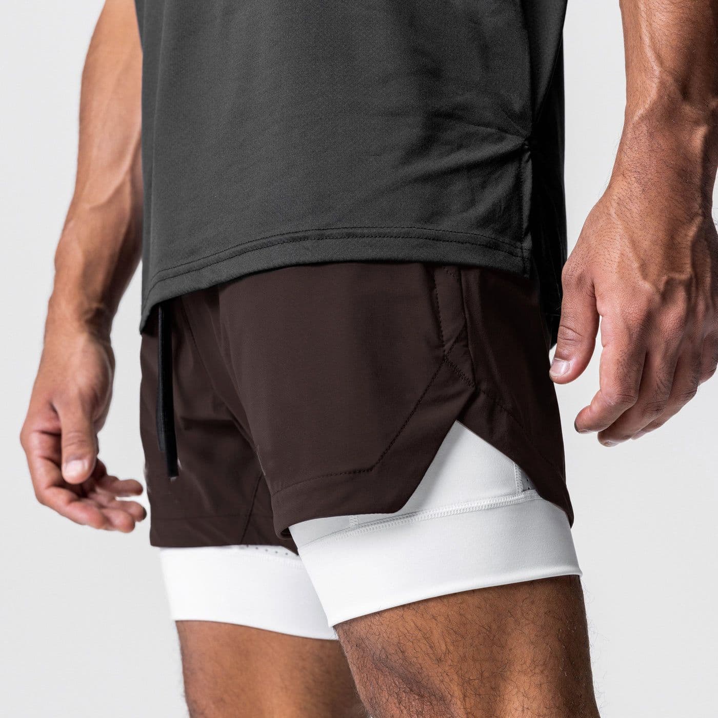 image-European Men's Quick-Dry Muscle Sports Shorts 4XL Beige White