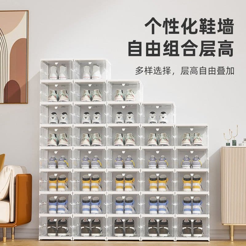image-installation-free folding aj shoe storage box home simple combination shoe cabinet plastic dust-proof transparent shoe box