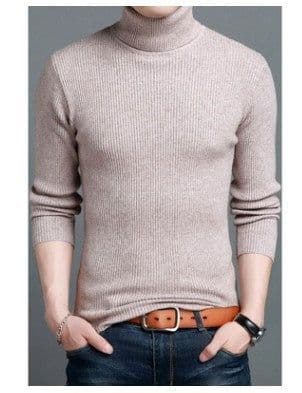 image-2022 autumn and winter new European and American cross-border men's vertical strip knitted pullover slim fit and thin solid color bottoming sweater men