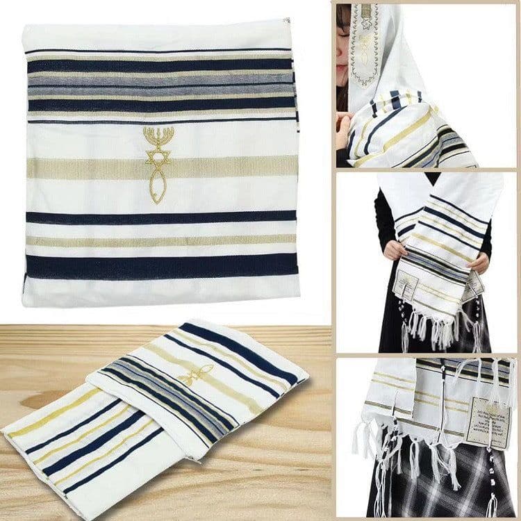 image-Arabian Scarf Shawl - Navy Blue Gold 50x180cm Polyester