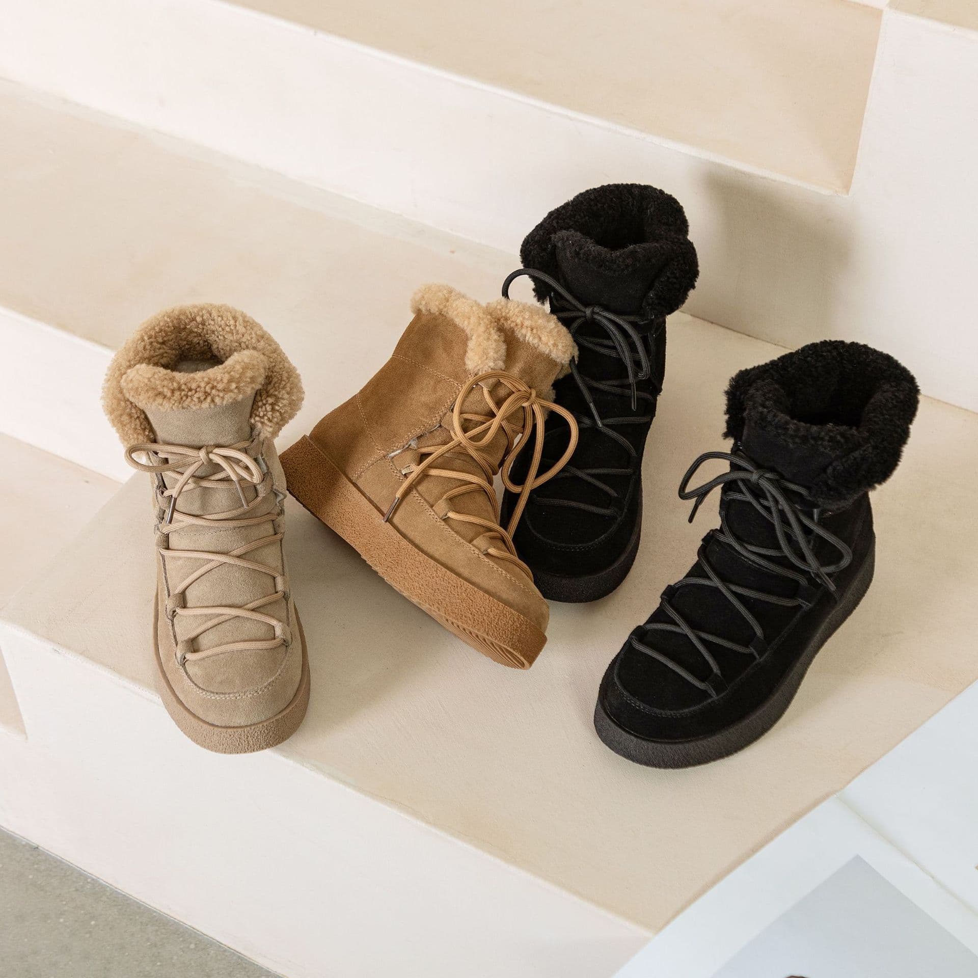 image-Ju Ren Winter Snow Boots - Camel Cow Suede Thick Heel - 2022