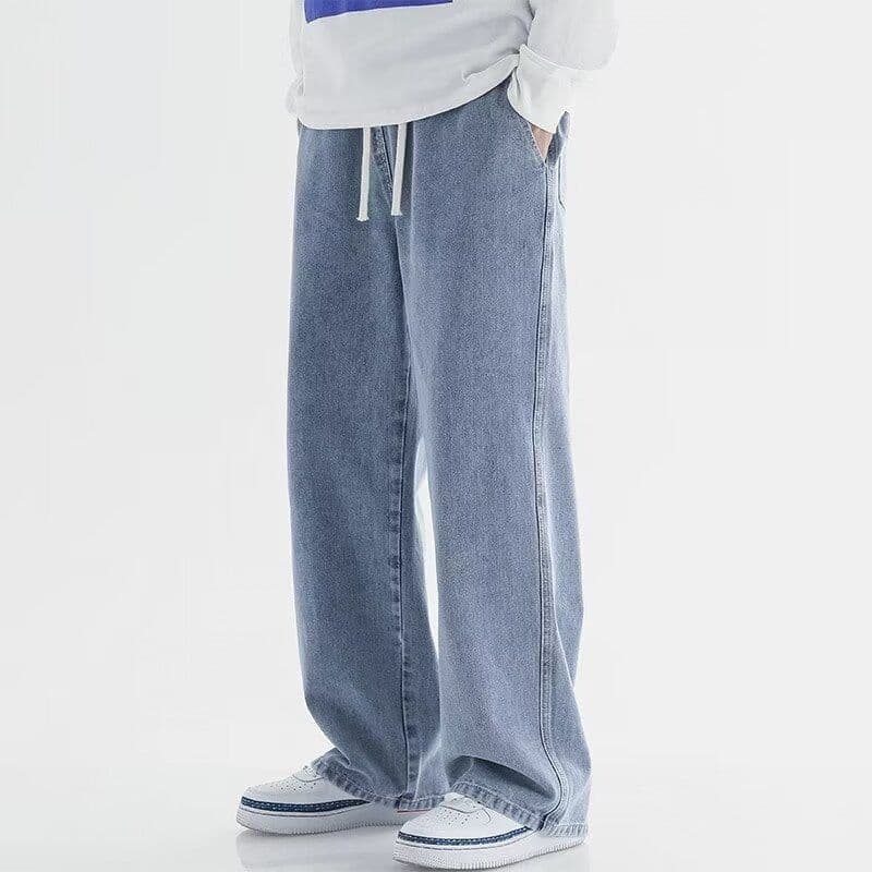 image-Straight Jeans Men Gray Mid-Rise Loose Wide-Leg