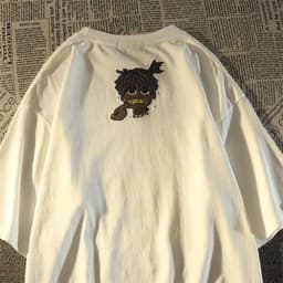 image-Men's Hip Hop Portrait T-Shirt - Black Loose Fit