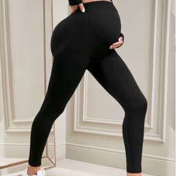 image-Seamless Maternity Leggings - High Waist Black Nylon
