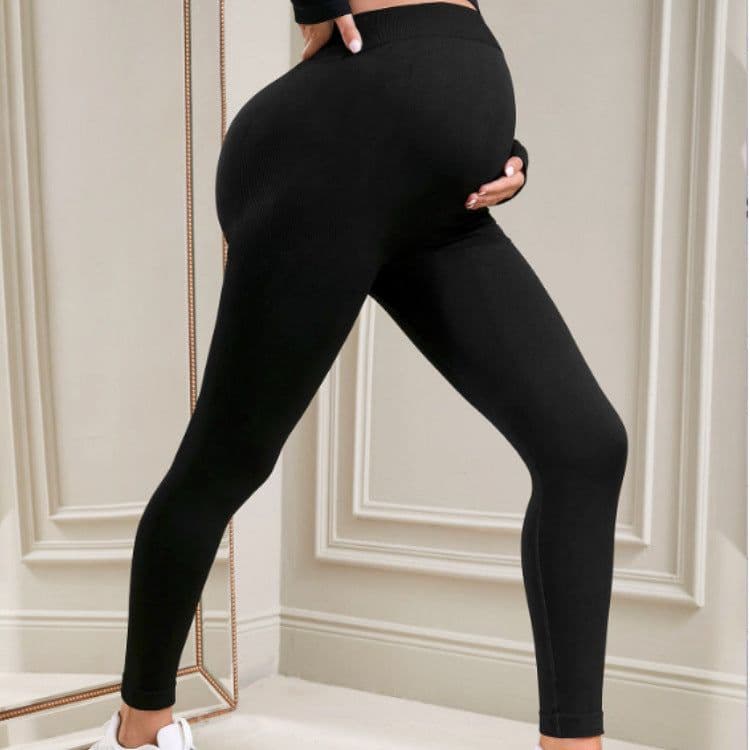 image-Seamless Maternity Leggings - High Waist Black Nylon