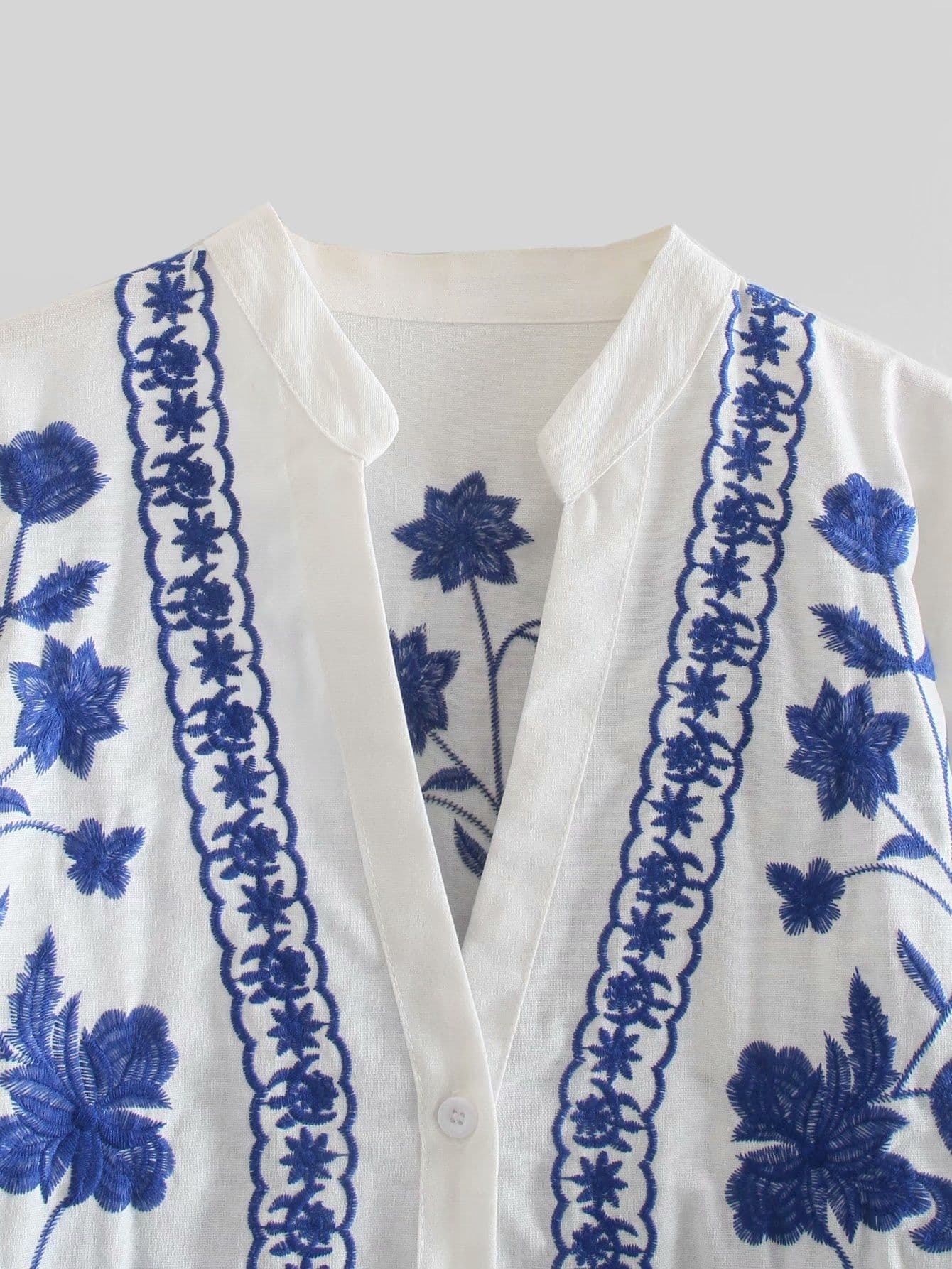 image-Cotton Embroidery V-Neck Cardigan - Long Sleeve