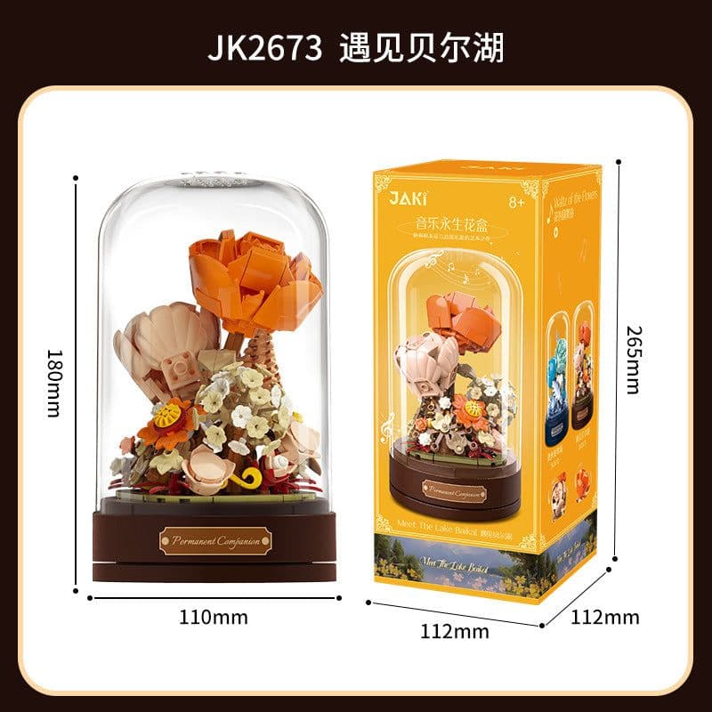 image-Jiaqi Music Box Building Blocks Rose 200-400pcs Toy Ornaments JK2675