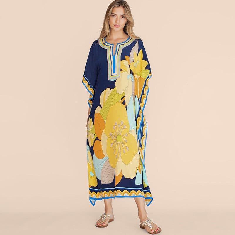 image-European and American new positioning printed blouse seaside holiday long skirt loose blouse bikini swimsuit robe outer wear female