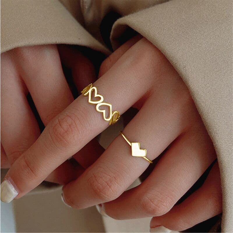 image-Moonstone Geometric Rings 2-Piece Set - Simple Fashion Jewelry for Women