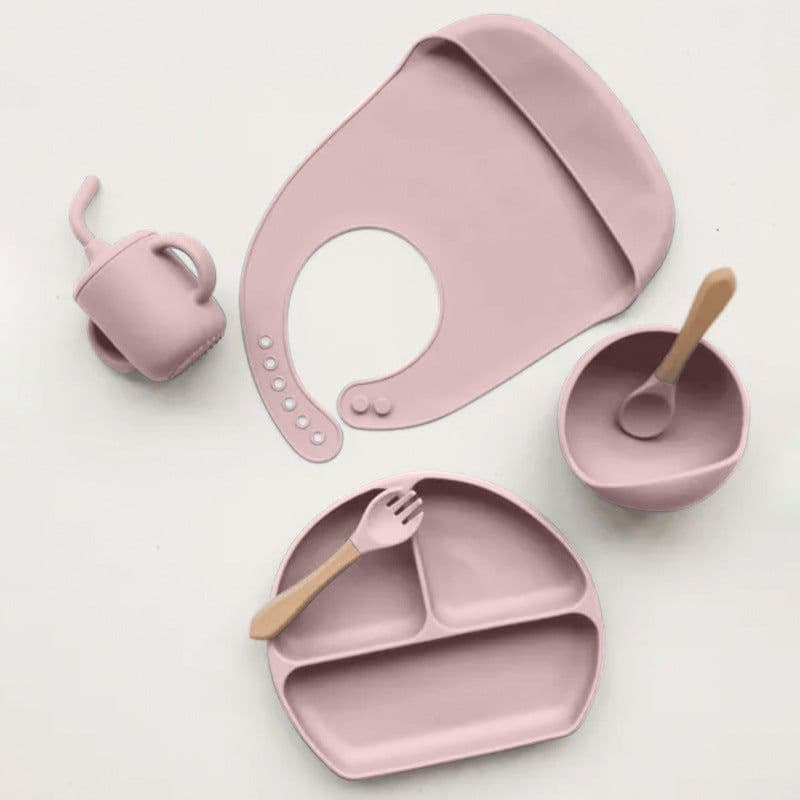 image-Children's Silicone Tableware Set - 6-Piece Suction Baby