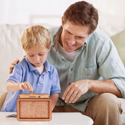 image-Wooden Money Box Counter Piggy Bank Storage