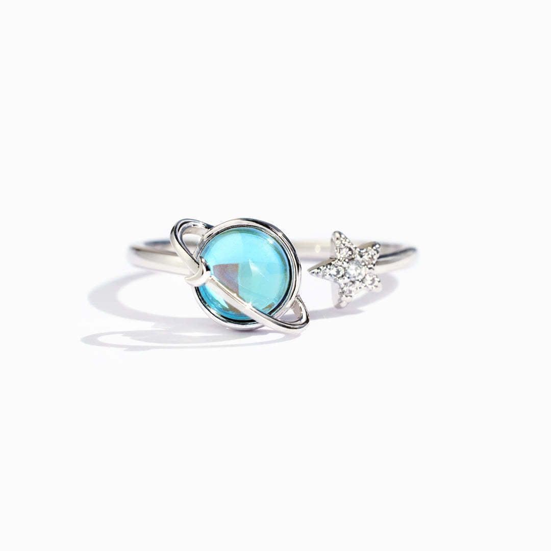 image-Planet Ring Adjustable Sterling Silver Star Moon - Women