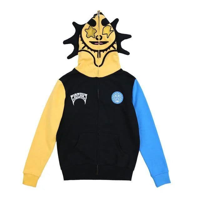 image-The latest cross-border new men's and women's fashion brand with the same style of skull lazy style 3D digital printing hooded long-sleeved zipper sweatshirt