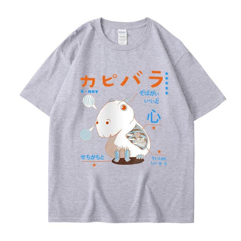 image-Men's Cartoon Hamster T-Shirt - Dark Gray Short Sleeve