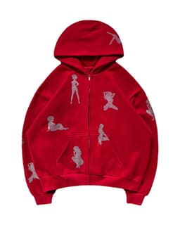 image-Rhinestone Print Hoodie Cardigan Zip Coat Unisex Loose Sweater Europe America