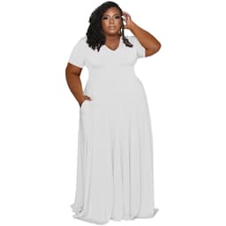 image-FAGADOER Elegant Solid Plus Size Dress XL 5XL Women Short Sleeve A Line Casual