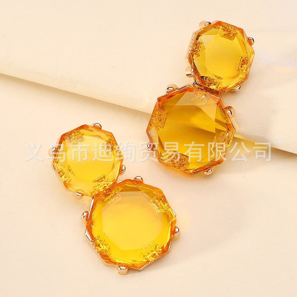 image-Geometric Resin Earrings - Multi-Layer Octagonal Design