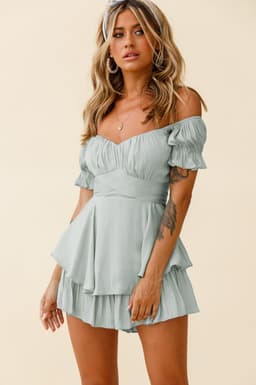 image-Spot wholesale jumpsuit solid color fashion sexy one-word collar lantern lotus leaf sleeve casual summer women's short pants