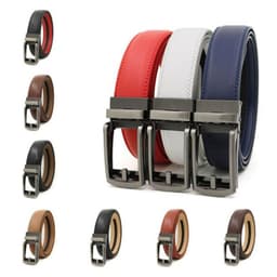 image-Genuine Leather Automatic Buckle Men's Belt - Bright Brown, 120cm