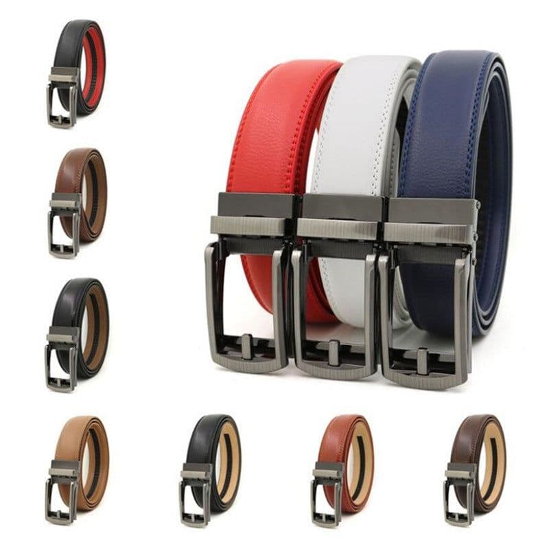 image-Genuine Leather Automatic Buckle Men's Belt - Bright Brown, 120cm