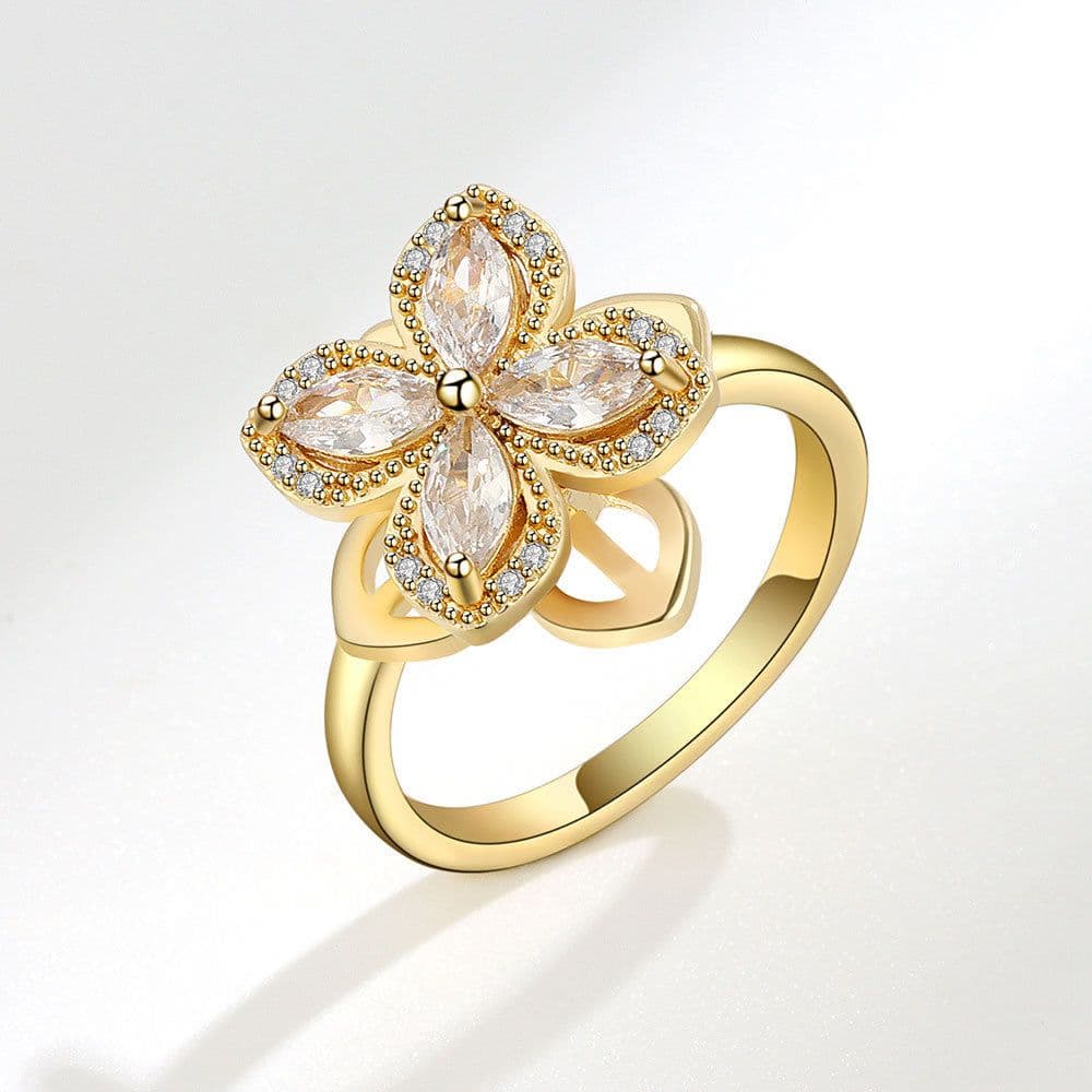 image-Fashion Zircon Rotatable Ring - Golden Copper Adjustable Jewelry