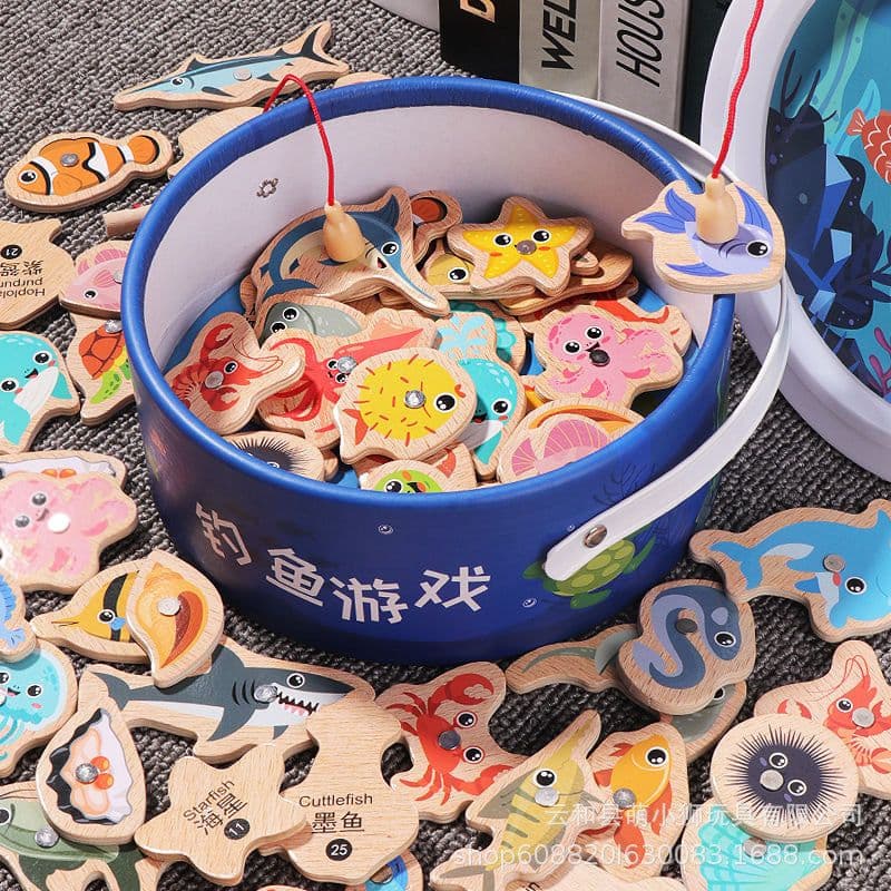 image-Wooden Educational Magnetic Fishing Toy for Toddlers Ages 2-3 Years