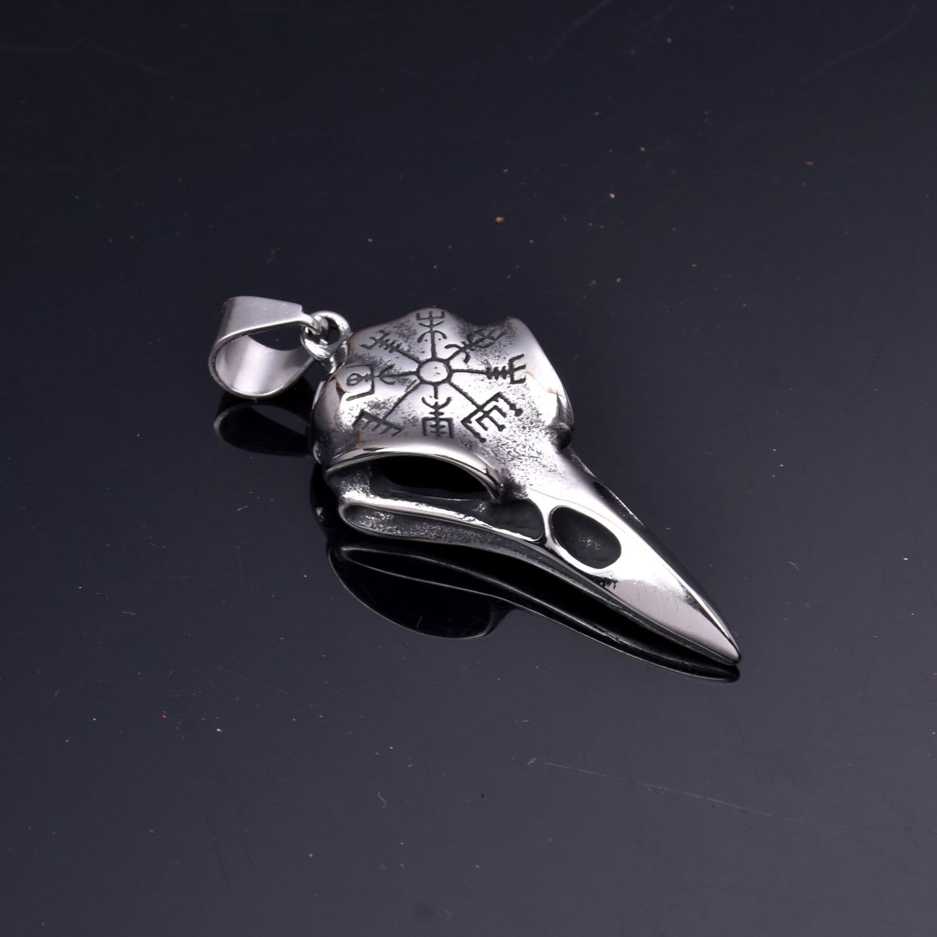 image-Cross-border exclusively for Nordic Viking men stainless steel crow skull compass rune pendant necklace jewelry wholesale