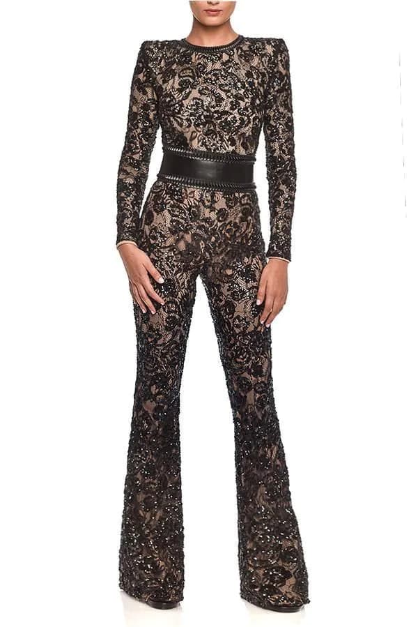 image-Women's White Lace Jumpsuit - Cotton Casual