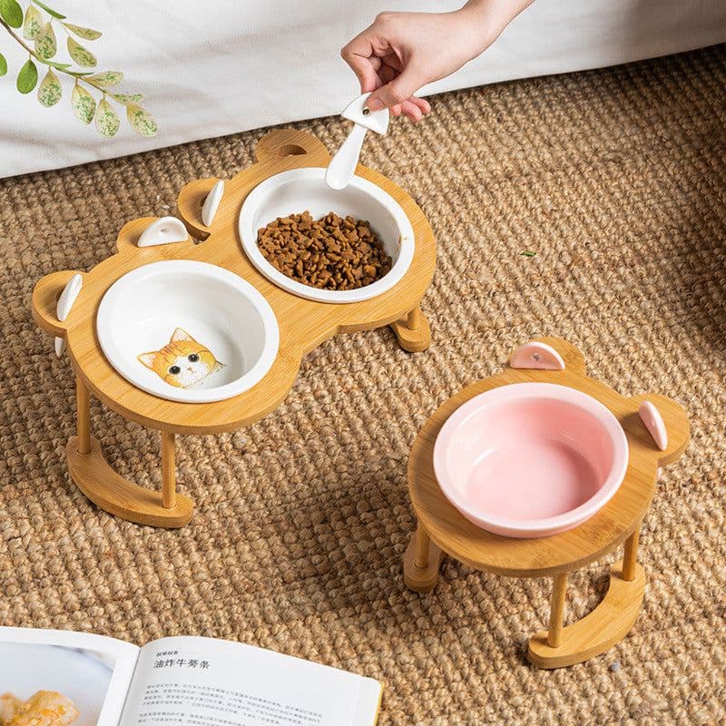 image-Cat & Dog Ceramic Double Bowl - Elevated Feeder