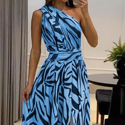 image-2023 summer new cross-border independent station women's sexy open back one shoulder sleeveless printed long dress 8087