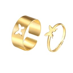 image-Moonstone Geometric Rings 2-Piece Set - Simple Fashion Jewelry for Women