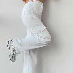 image-Women's Cargo Pants - Khaki Mid-Rise Straight Leg Cotton