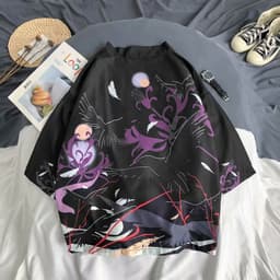 image-A generation of Japanese ukiyo-e Taoist robe sea wave carp kimono male and female couple three-quarter sleeve shirt wholesale