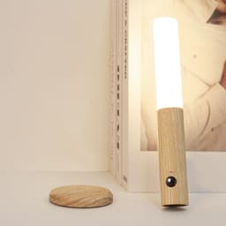 image-Smart Human Body Sensing LED Night Light Table Lamp - Walnut European Style Multifunctional