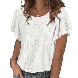 image-Women's Ruffled Sleeve T-Shirt - Sky Blue Hollow Out