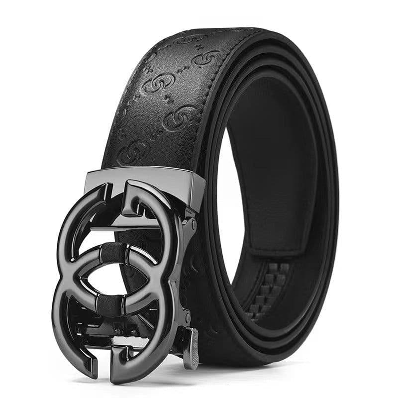 image-Men's Leather Belt - Automatic Buckle Gun Color