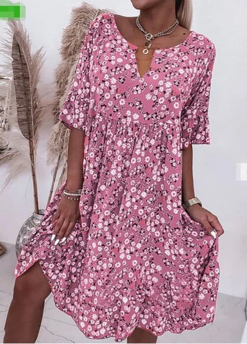 image-Cross-border 2023 summer Amazon new European and American fashion flower print V-neck dress