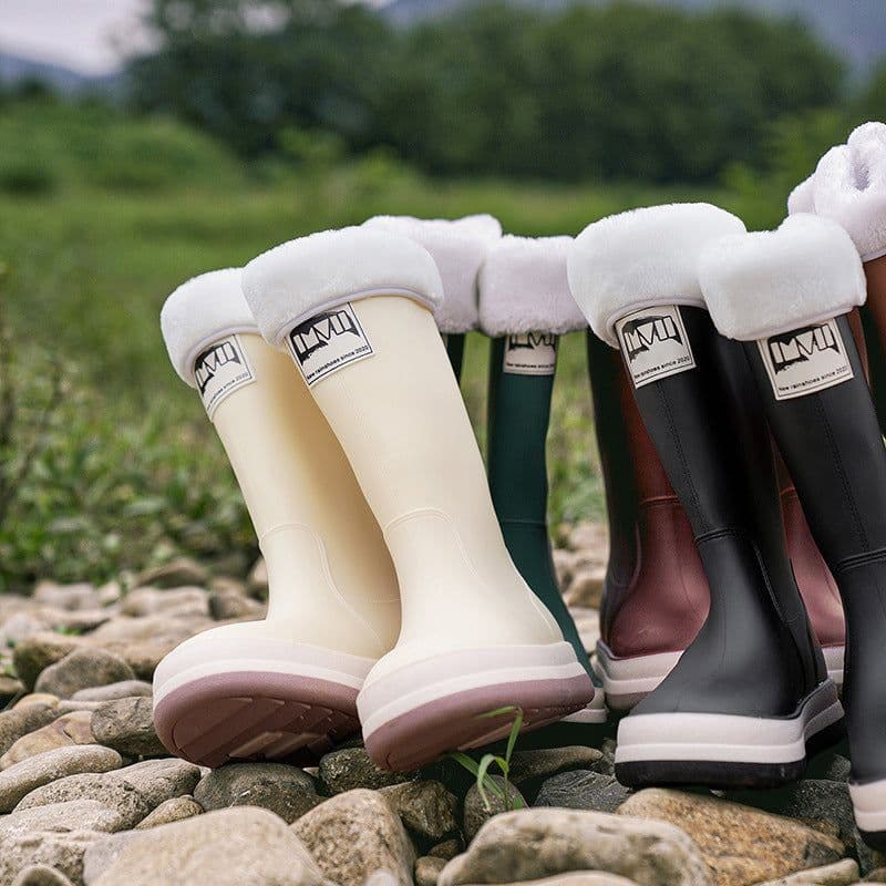 image-Women's Rain Boots Green Waterproof High Tube