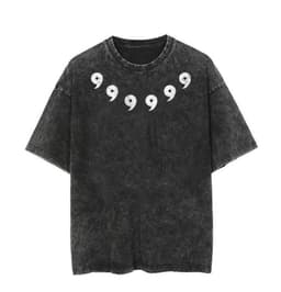 image-Washed Black Cartoon T-shirt, XXXL, Breathable Cotton