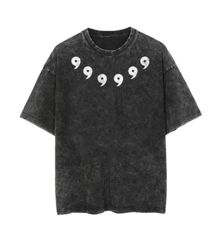 image-Washed Black Cartoon T-shirt, XXXL, Breathable Cotton