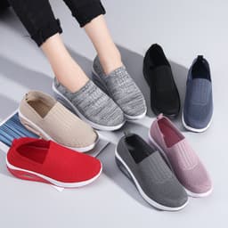 image-Mesh Women's Sports Shoes - Beige Flat Heel