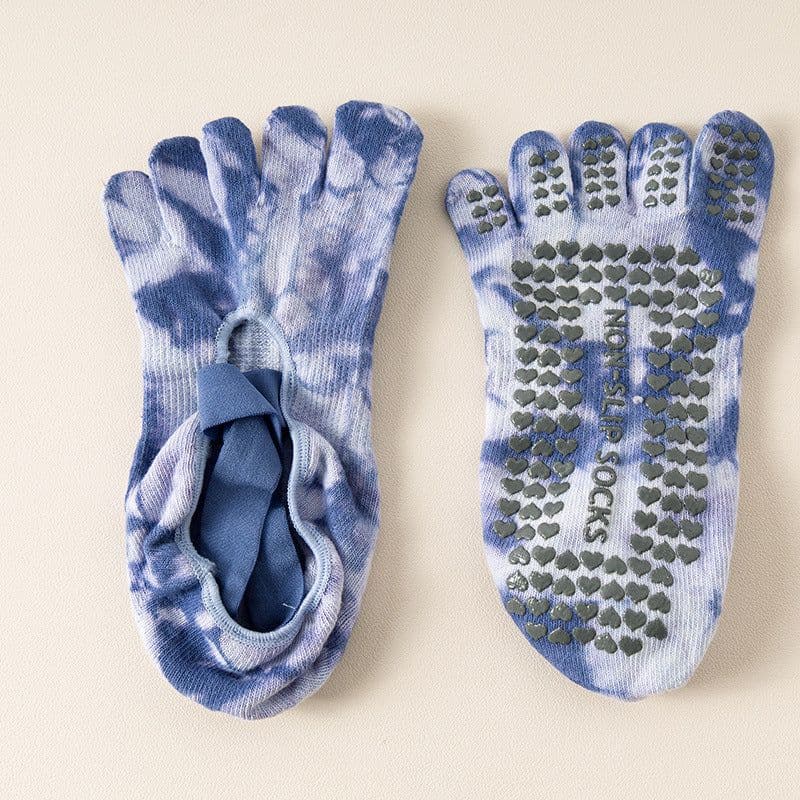 image-Women's Tie-Dye Five-Toe Yoga Socks - Non-Slip Cotton