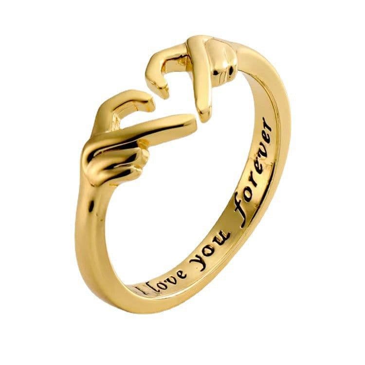image-Best Romantic Heart Hugging Couple Ring Heart Silver Adjustable